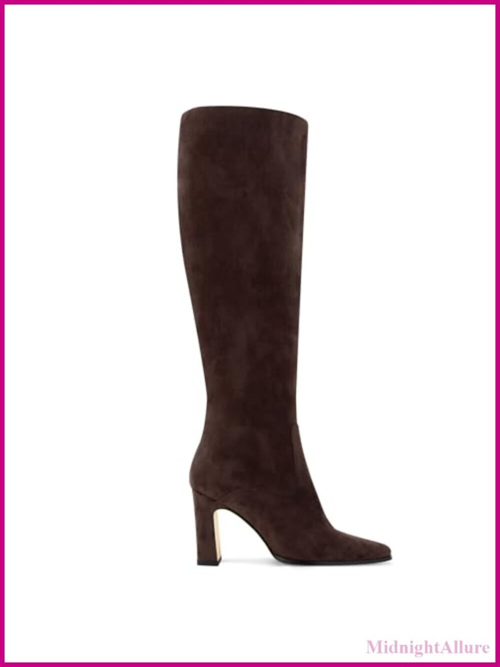 Faux Leather Knee High Boots Square Toe Block Heel Side Zip